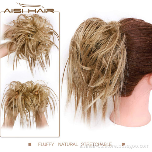 Aisi Hair Synthetic Donut Blonde Chignon Curly Bun Pad Chignon Elastic Band Ribbon Ponytail Rope Rubber Hair Extension For Women
